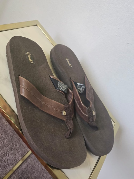 Teva Men’s Voya Flip Leather Sandals Brown Mush Topsole Leather Straps Size 11 main image 4